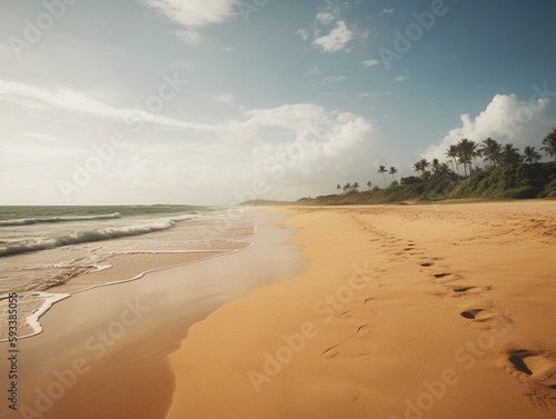 A serene tropical beach with sand and palm trees  copy space  ai generative