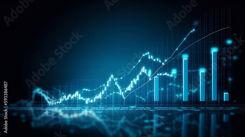 Coin background with a blue finance graph and investment bar, showcasing growth and success in the market with technology and currency reports. Generative ai.