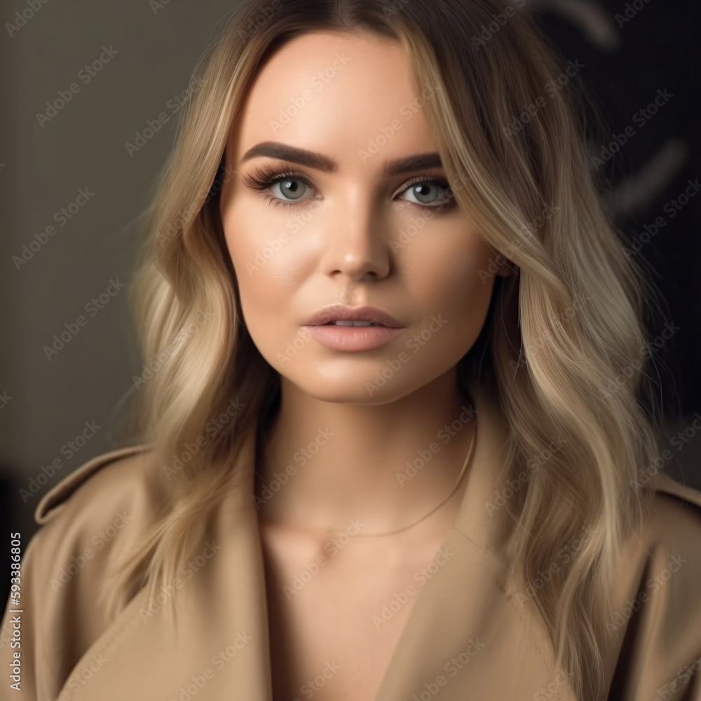 Portrait of a young long-haired beautiful modern woman. The woman represents both an independent and successful woman and can be used in beauty and fashion advertisements.