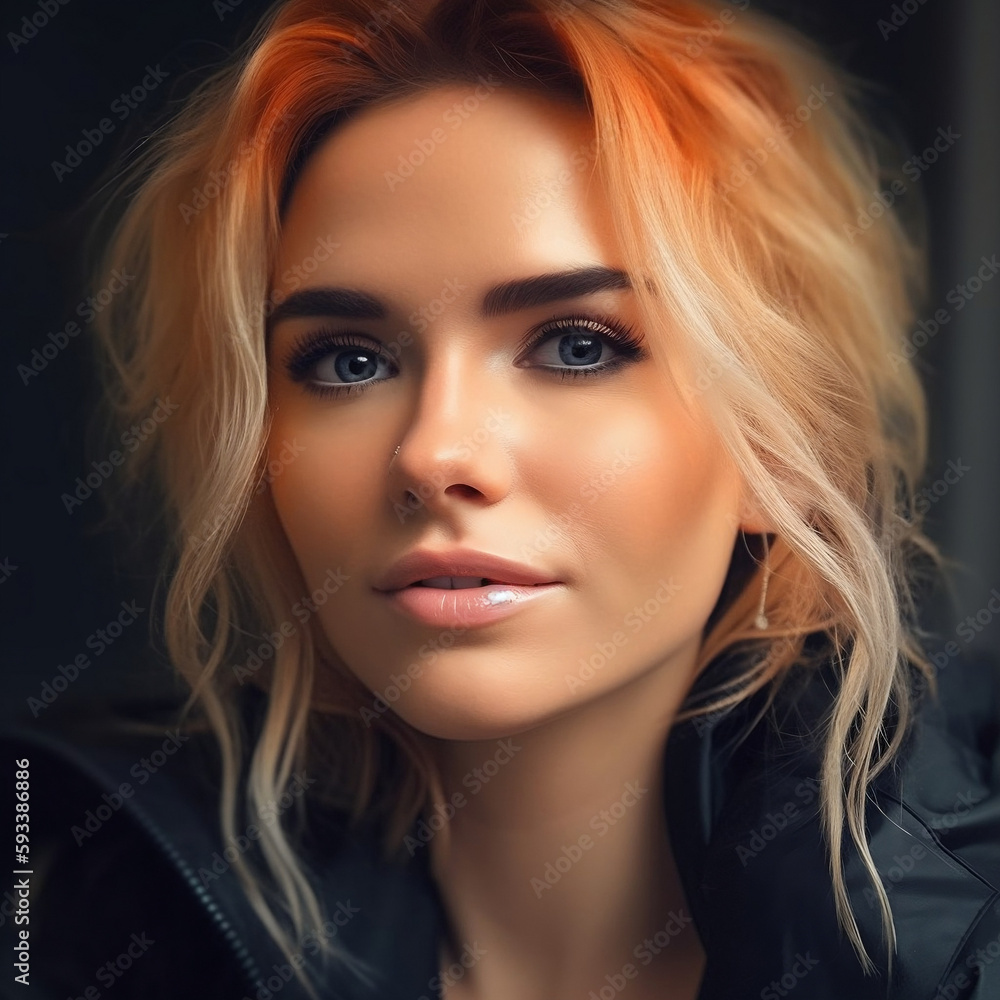 Fototapeta premium Portrait of a young long-haired beautiful modern woman. The woman represents both an independent and successful woman and can be used in beauty and fashion advertisements.