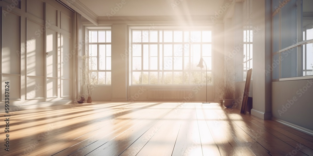 Obraz premium empty room with window, Created by AI generation, AI generative, Created with generative AI tools