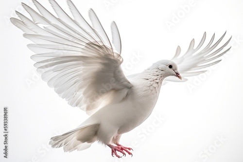 majestic white bird with wings spread wide in flight. Generative AI