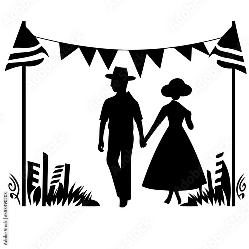 couple with pennants in the background brazilian cultural festiv created with Generative AI technology