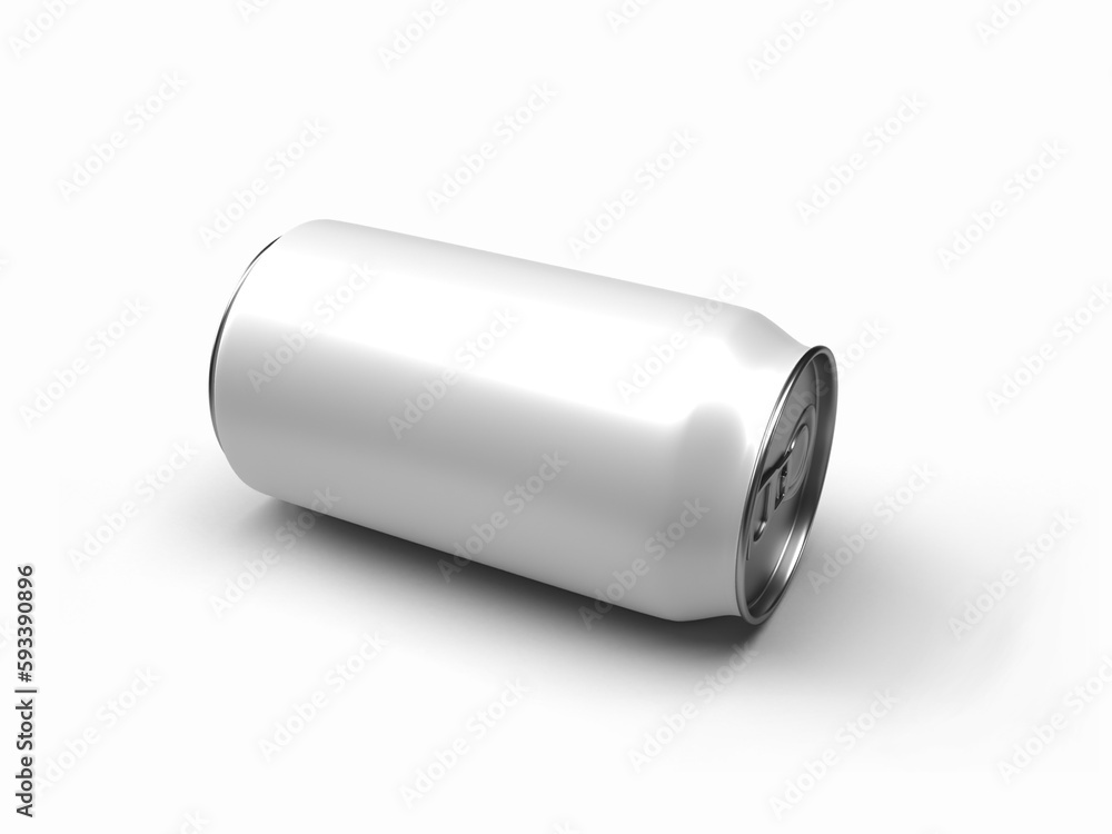 White Metal Aluminum Beverage Drink Can 350ml. Mockup Template Ready For Your Design. Isolated On White Background. 3D illustration, 3D rendering.