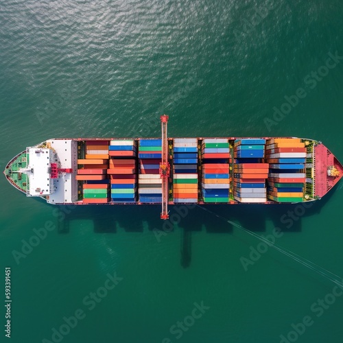 container ship traveling in the open seas deep blue sea. generative ai