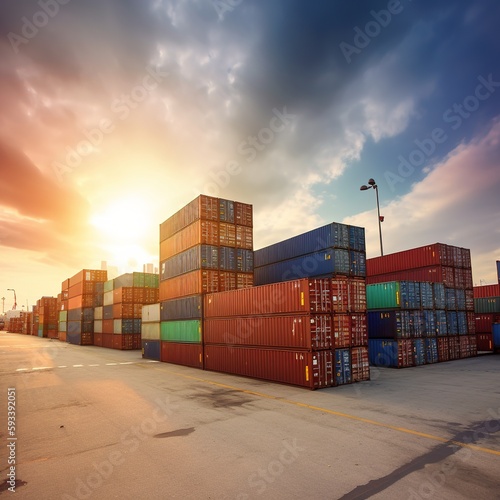 global business logistics import and export, as well as the concept of container cargo freight ship transportation. generative ai
