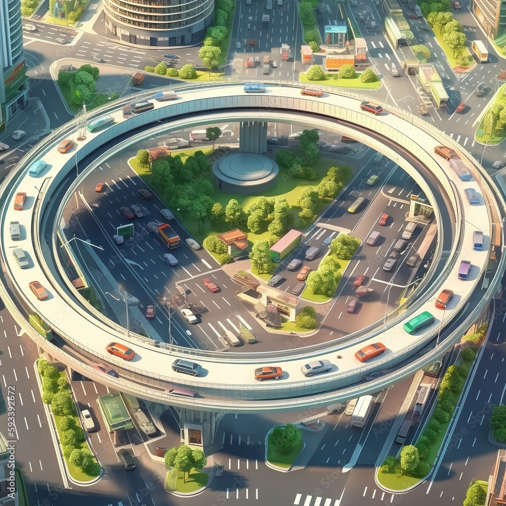 Panoramic view of the concept of public transportation or commuter city ...