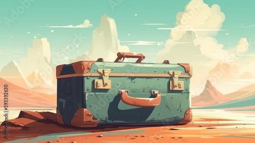 Vintage Travel Poster Style Suitcase Travel Concept