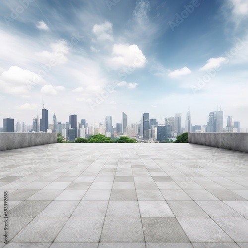 Skyline panorama and buildings with empty concrete square floors. generative ai
