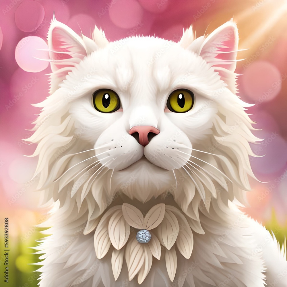 Fototapeta Cute white cat, Cute cat in the garden