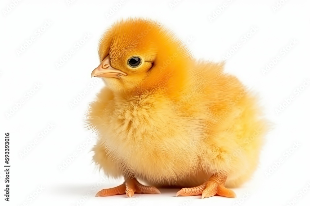 cute yellow chick sitting on a white background. Generative AI