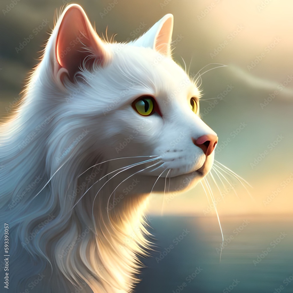Cute white cat, AI generative