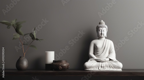 Minimalist Monochrome Buddha Statue with Copy Space
