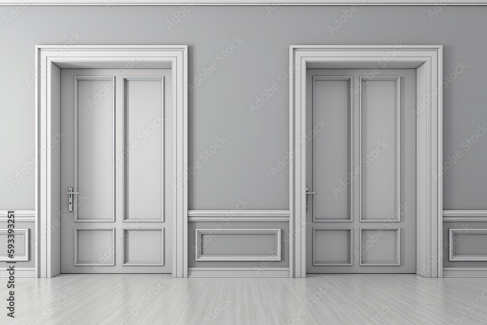 an Empty Room with Three Doors and Hardwood Flooring. Generative AI