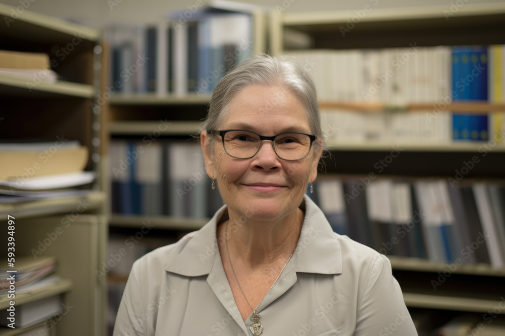 clinical research coordinator posing in front of a shelf filled with medical books and equipment, with a smile on her face, generative ai clinical research coordinator posing in front of a shelf filled with medical books and equipment, with a smile on her face, generative ai