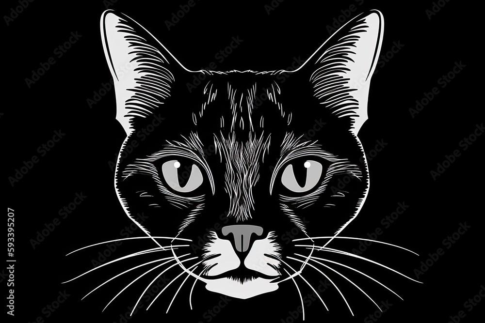 minimalist cat face drawing in black and white. Generative AI minimalist cat face drawing in black and white. Generative AI