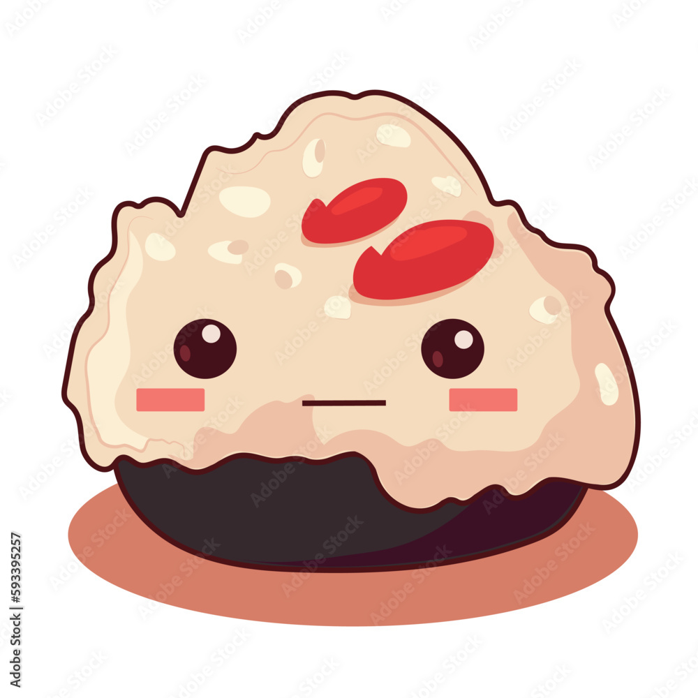 Cute sushi icon in kawaii style with smiling face and pink cheeks. Japanese traditional cuisine dishes. Temaki, tempura, nigiri, tamago, uramaki, futomaki. Cute sushi icon in kawaii style with smiling face and pink cheeks. Japanese traditional cuisine dishes. Temaki, tempura, nigiri, tamago, uramaki, futomaki.