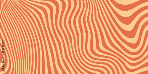 Retro groovy background. Wavy vintage psychedelic wallpaper. Orange trippy pattern, cover, poster in 60s or 70s style. Liquid hippie texture. Vector