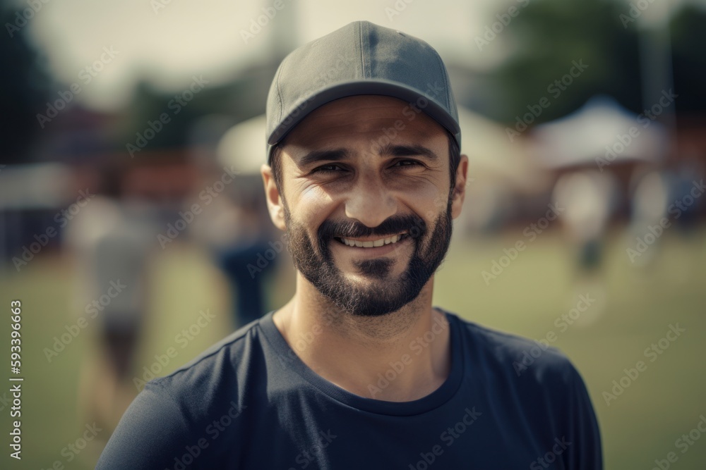 Portrait of a man with baseball cap smiling at the camera outdoors Portrait of a man with baseball cap smiling at the camera outdoors