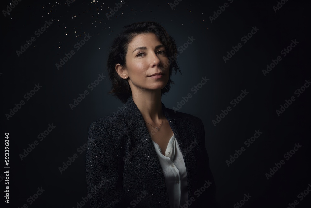 Portrait of a beautiful woman in a black jacket on a dark background Portrait of a beautiful woman in a black jacket on a dark background