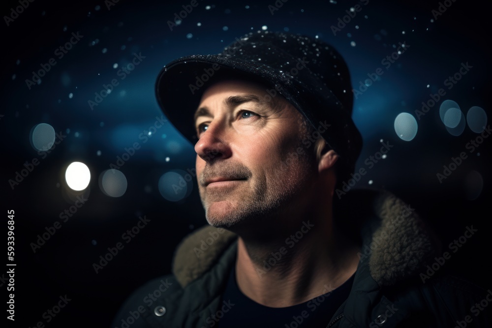 Portrait of a handsome man in a hat and jacket on a dark background Portrait of a handsome man in a hat and jacket on a dark background