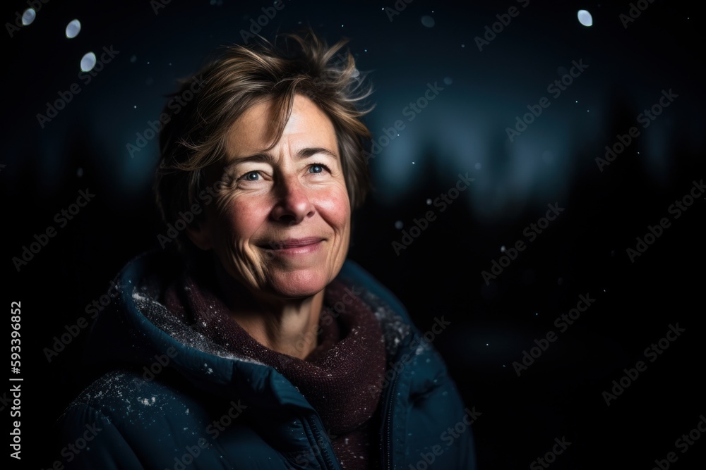 Portrait of a beautiful senior woman in winter clothes on a dark background Portrait of a beautiful senior woman in winter clothes on a dark background