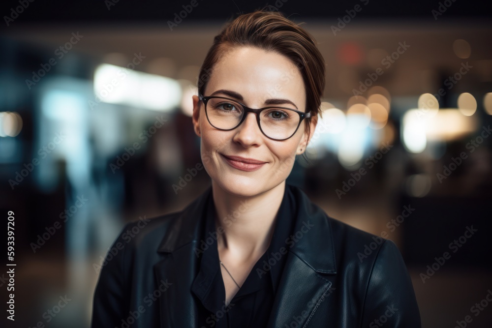 Portrait of a smiling businesswoman with eyeglasses in office Portrait of a smiling businesswoman with eyeglasses in office
