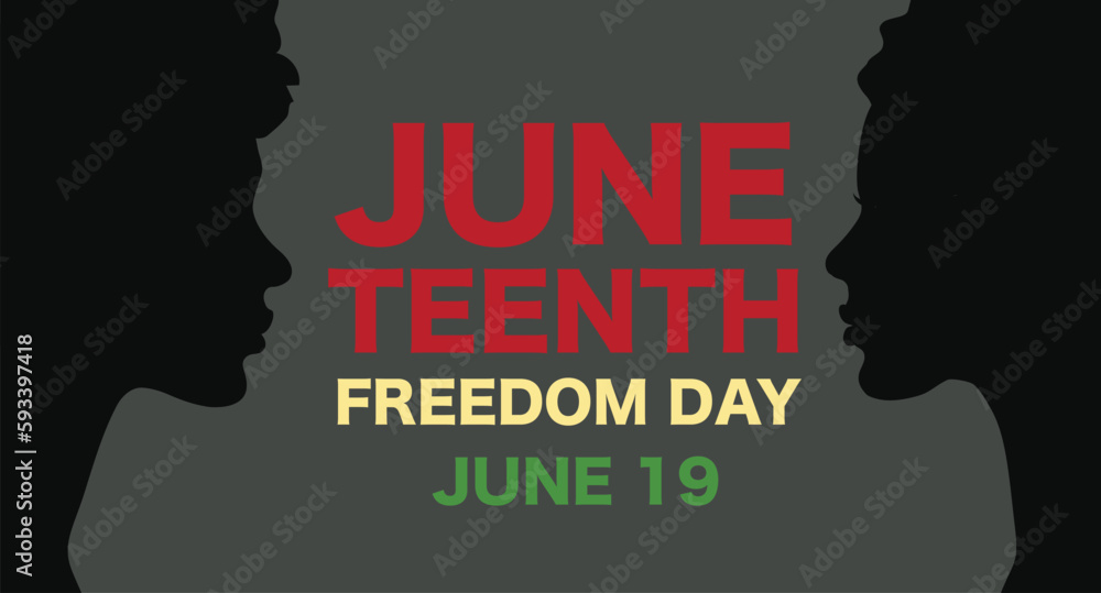 Juneteenth Independence Day. Freedom or Emancipation day. Annual american holiday, celebrated in June 19. African-American history and heritage. Poster, greeting card, banner and background. 