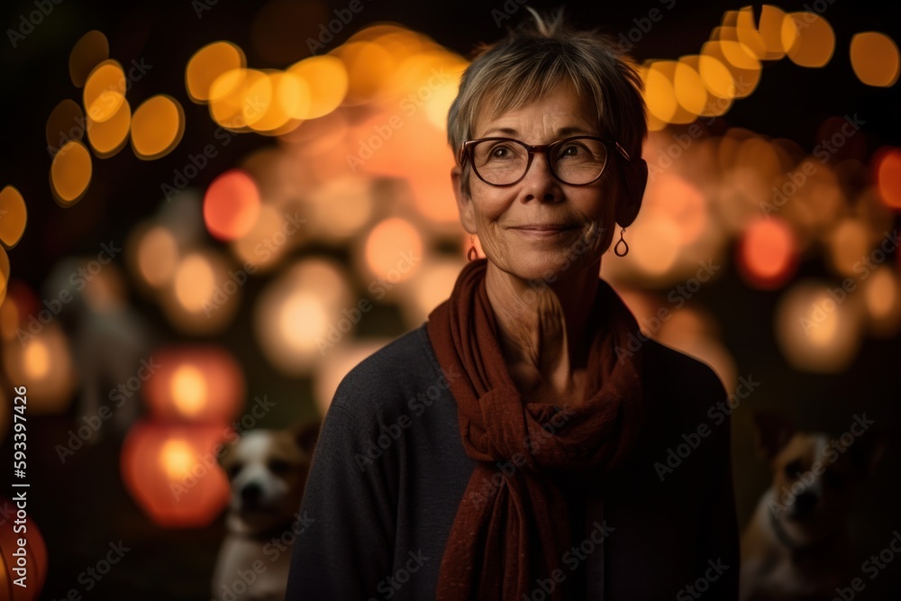 Portrait of a senior woman with her dog in the background. Portrait of a senior woman with her dog in the background.