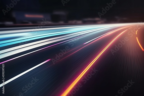 long exposure shot of a highway at night with light trails from passing cars. Generative AI