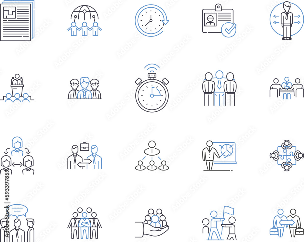 Management conference outline icons collection. Management, Conference, Event, Seminar, Business, Strategies, Networking vector and illustration concept set. Leadership, Planning, Industry linear