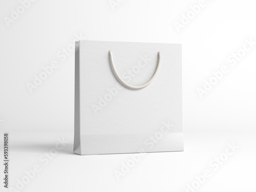 Realistic Shopping Bag for branding and corporate identity design. Paper package template isolated on white. 3D illustration, 3D rendering.