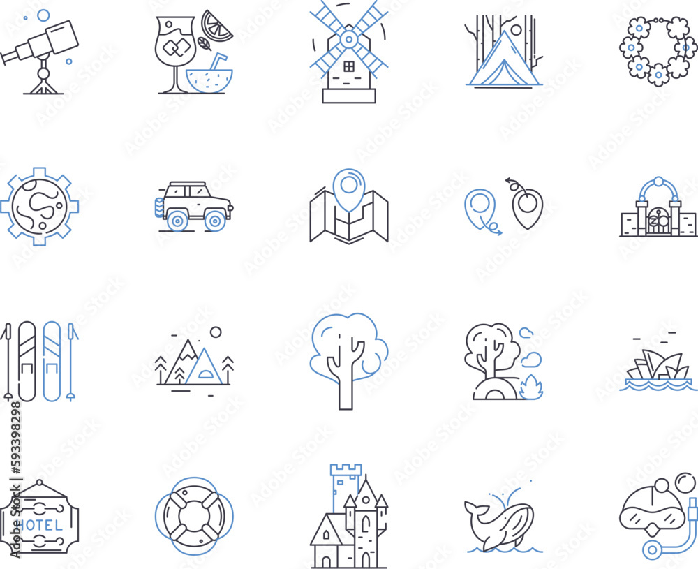 World voyage outline icons collection. Voyage, World, Tour, Journey, Travel, Exploration, Adventure vector and illustration concept set. Cruise, Safari, Expedition linear signs World voyage outline icons collection. Voyage, World, Tour, Journey, Travel, Exploration, Adventure vector and illustration concept set. Cruise, Safari, Expedition linear signs