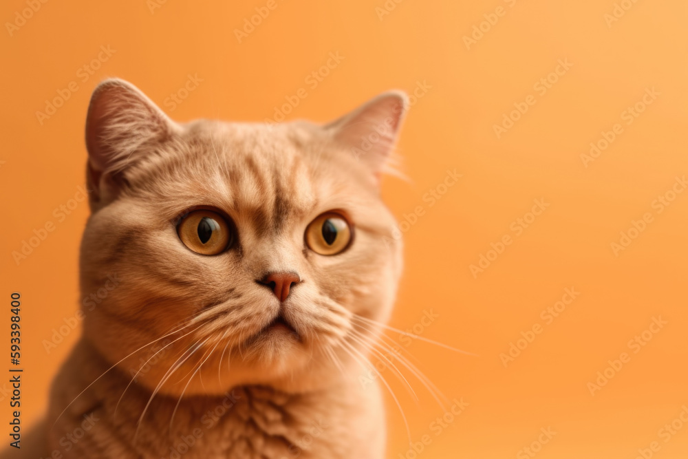 Elegant Feline Beauty. Beautiful Scottish Fold cat isolated on pastel background with space for copy and text. AI Generative