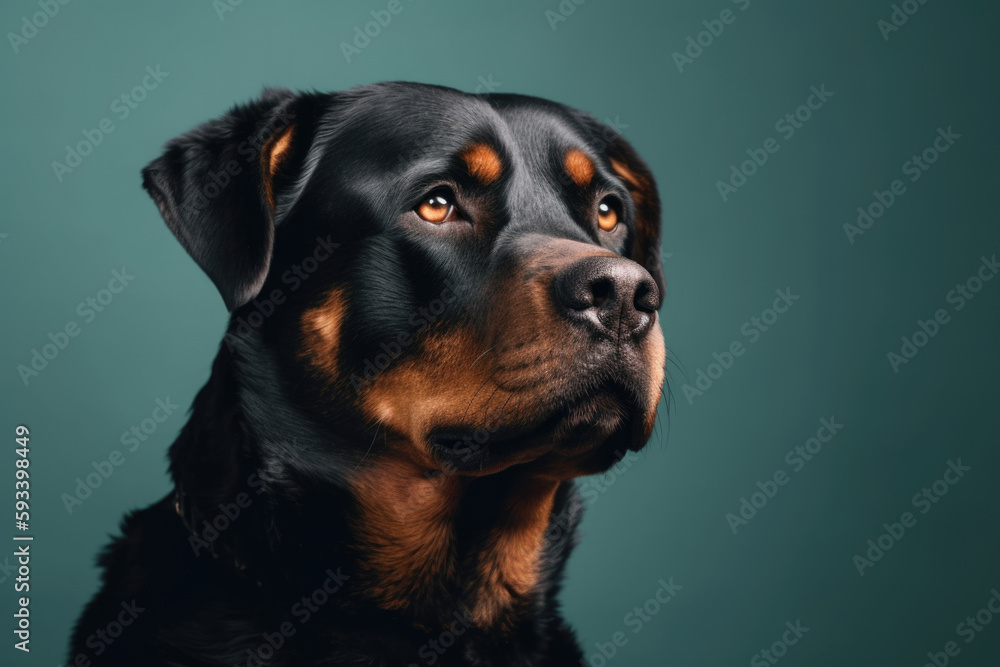 Intelligent and Fearless Guard Dog. Powerful Rottweiler with a dominant stance. Copy space. Animal concept AI Generative Intelligent and Fearless Guard Dog. Powerful Rottweiler with a dominant stance. Copy space. Animal concept AI Generative