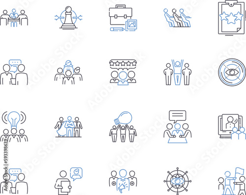 Business association outline icons collection. Association, Business, Network, Group, Forum, Alliance, Guild vector and illustration concept set. Syndicate, Union, Syndicate linear signs
