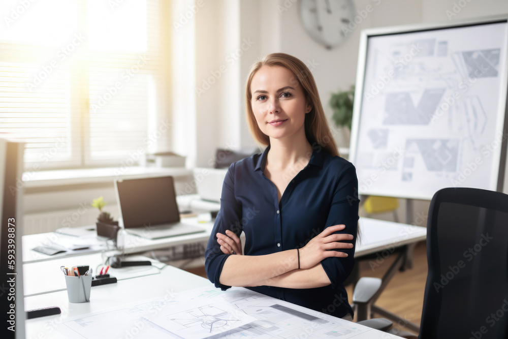 Portrait of a stunning instructional designer in her modern office, surrounded by technological gadgets and educational materials, generative ai Portrait of a stunning instructional designer in her modern office, surrounded by technological gadgets and educational materials, generative ai