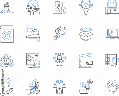 Business process outline icons collection. Processes, Business, Management, Automation, Documentation, Analysis, Procedures vector and illustration concept set. Planning, Software, Services linear