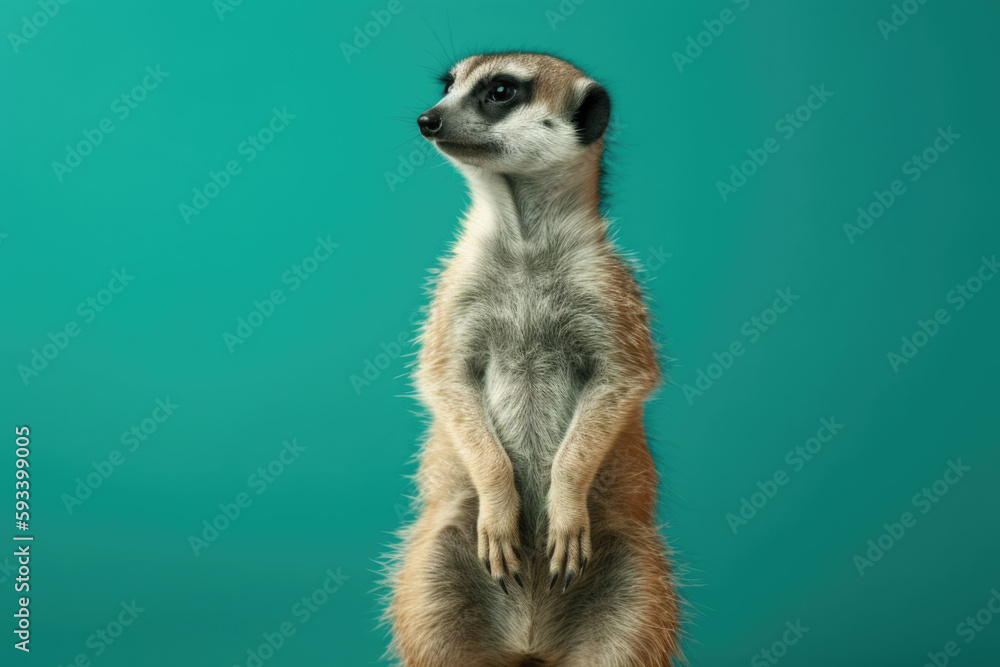 custom made wallpaper toronto digitalAdorable Meerkat. Cute and fluffy meerkat standing on hind legs, isolated on pastel turquoise background with space for text. Copy space. Curiosity concept AI Generative