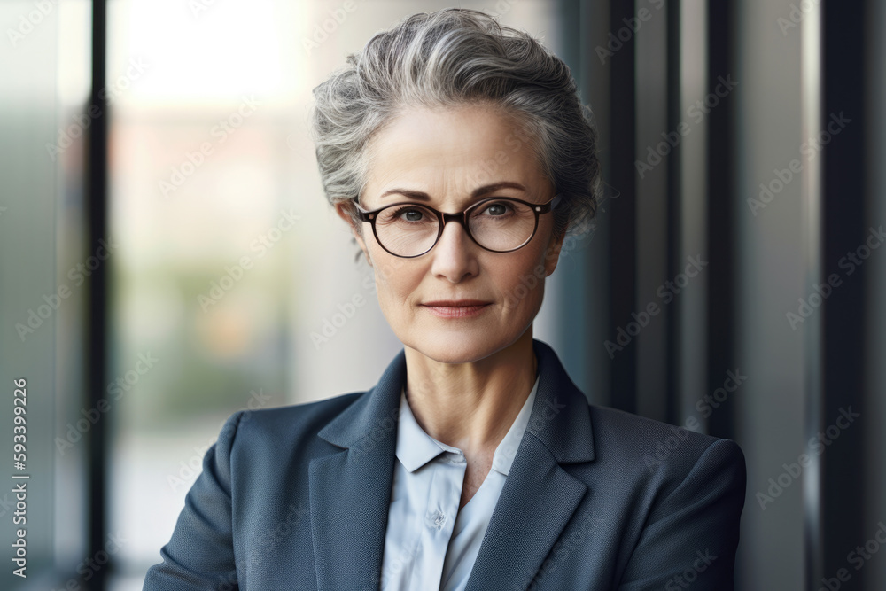 Portrait of an experienced and respected actuary, with a calm and collected expression, radiating wisdom and knowledge in her field, dressed in a timeless blazer and pearls, generative ai Portrait of an experienced and respected actuary, with a calm and collected expression, radiating wisdom and knowledge in her field, dressed in a timeless blazer and pearls, generative ai