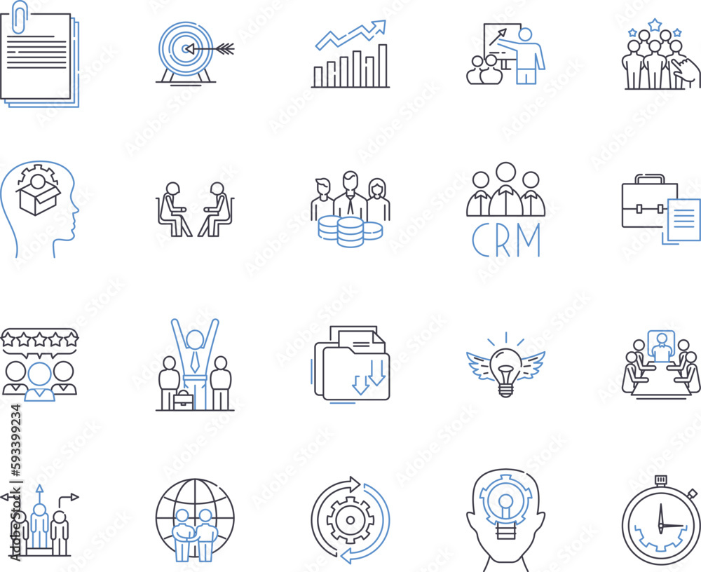 Board of Directors outline icons collection. Board, Directors, Trustees, Committee, Council, Panel, Oversight vector and illustration concept set. Conglomerate, Corporate, Executives linear signs