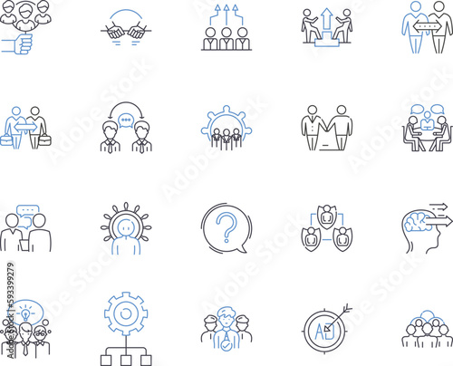 Coworkers outline icons collection. Colleagues, Collaborators, Teammates, Peers, Associates, Workmates, Comrades vector and illustration concept set. Annuitants, Partners, Classmates linear signs