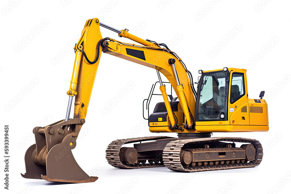 excavator isolated on white. AI generative image.