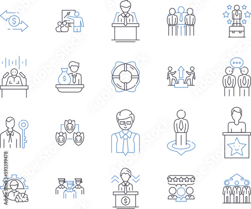 Performance management outline icons collection. Performance, Management, Appraisal, Improvement, Tracking, Measures, Goals vector and illustration concept set. Objectives, Feedback, Productivity