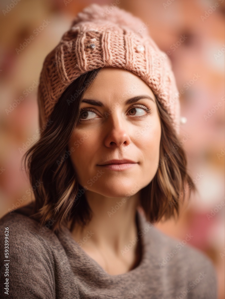 Portrait of a beautiful young woman in a knitted hat. Portrait of a beautiful young woman in a knitted hat.