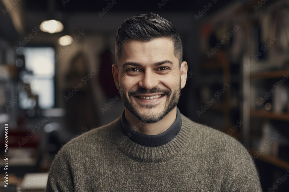 Portrait of a handsome young man smiling at the camera in a cafe Portrait of a handsome young man smiling at the camera in a cafe