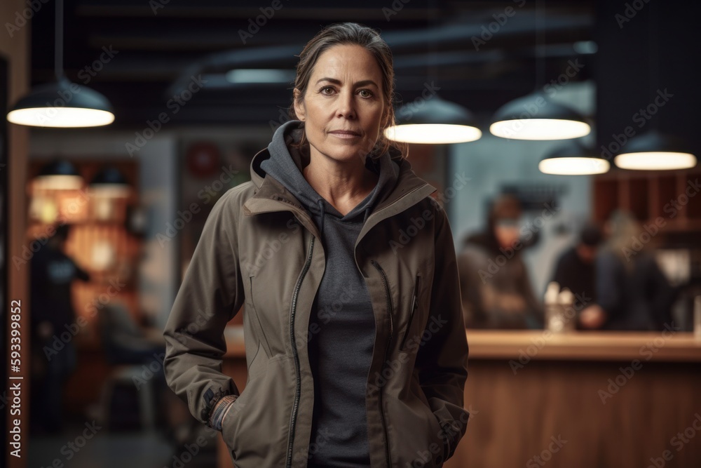 Portrait of a confident mature businesswoman standing with arms crossed in a cafe