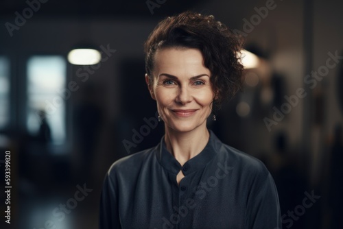 Portrait of smiling businesswoman standing in office. Businesswoman looking at camera.