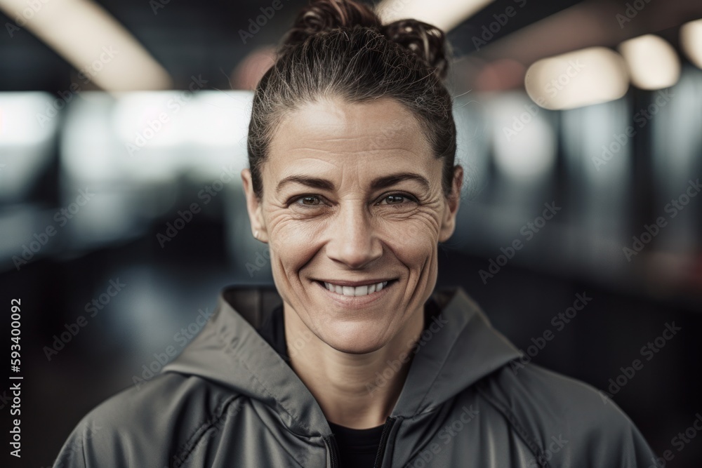 Portrait of smiling mature woman in sportswear looking at camera