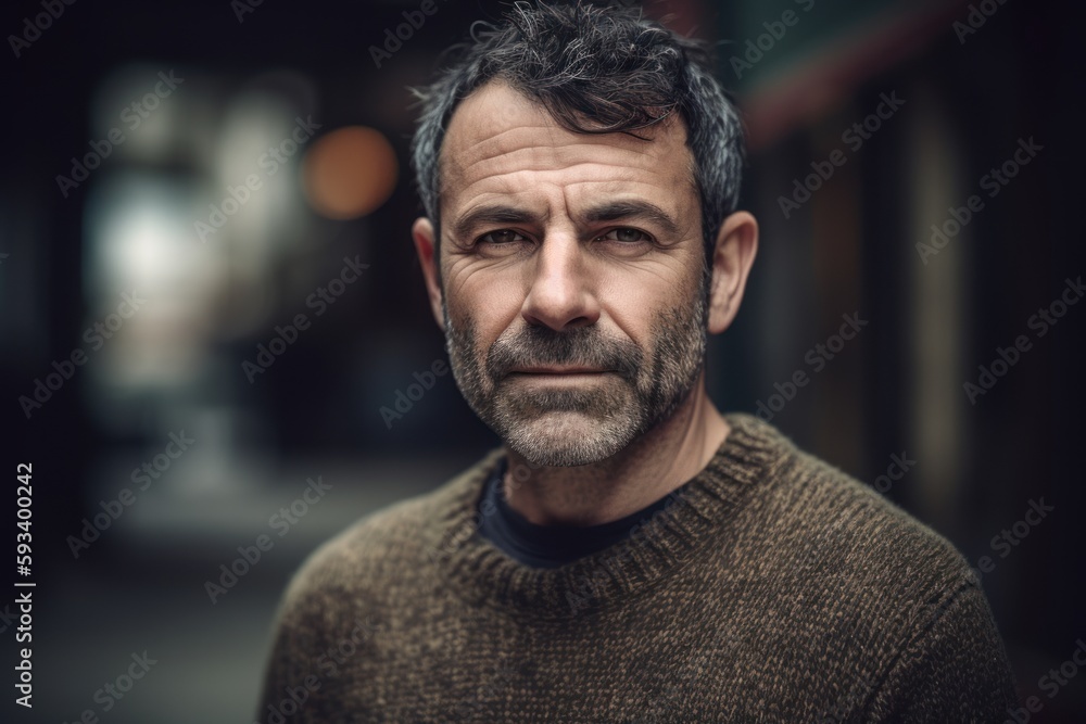 Portrait of a middle-aged man with gray hair and beard in a brown sweater Portrait of a middle-aged man with gray hair and beard in a brown sweater